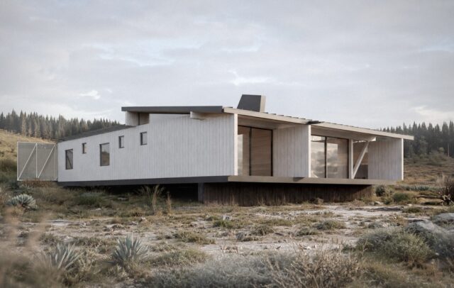 CASA COSTA QUILÉN
Anteproyecto — 128 m²

El proyecto se construye a partir de dos elementos longitudinales y un espacio transversal que los vincula.

Una barra concentra el programa privado. En paralelo, un muro programático define el patio de acceso e incorpora una serie de usos semi exteriores vinculados a la vida de playa, como quincho, ducha exterior y bodega.

Entre ambos cuerpos aparece el espacio común, abierto al paisaje y protegido del viento costero. La vivienda busca construir una relación simple entre resguardo, clima y habitar cotidiano.

Proyecto: Fisura Estudio + Rene Leiva